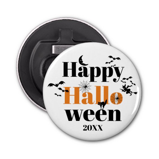 Happy Halloween-typografie met  elementen Button Flesopener (Voorkant)