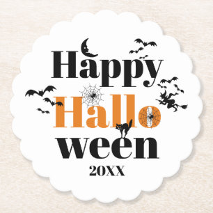 Happy Halloween-typografie met  elementen Kartonnen Onderzetters
