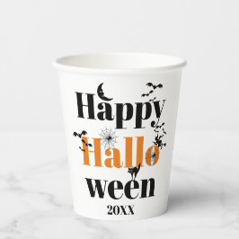 Happy Halloween-typografie met  elementen Papieren Bekers