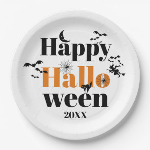 Happy Halloween-typografie met  elementen Papieren Bordje