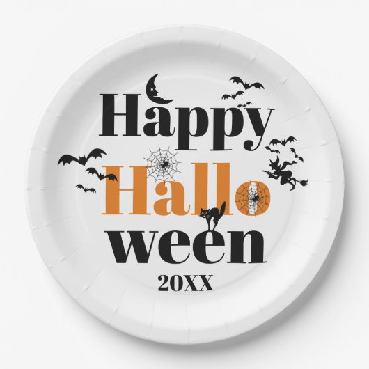 Happy Halloween-typografie met elementen Papieren Bordje (Voorkant)