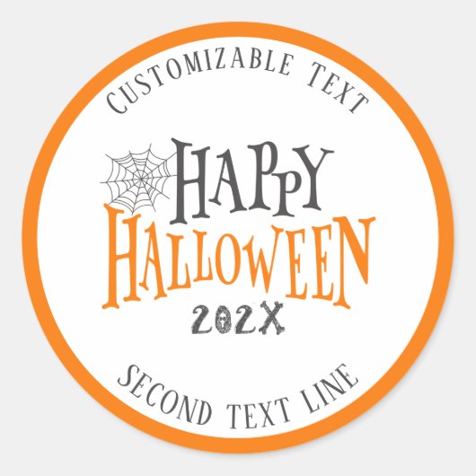 Happy Halloween-typografie met spinweb Ronde Sticker (Voorkant)