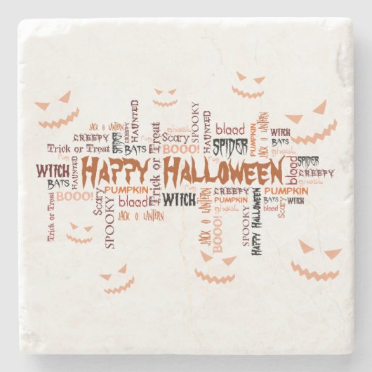 Happy Halloween Typografie Stenen Onderzetter (Voorkant)