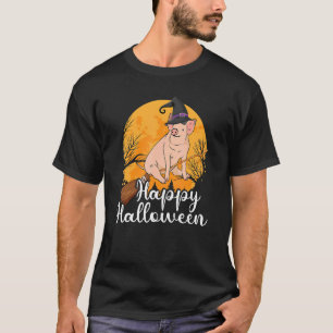 Happy Halloween u2013 Witch Pig Flying Broom Hallo T-shirt