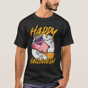 Happy Halloween u2013 Witch Pig Flying Broom Hallo T-shirt