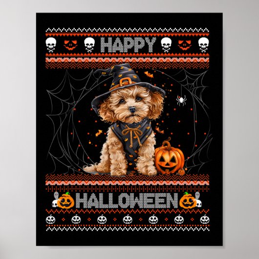 Happy Halloween Ugly Poodle Howl-o-ween Pumpkin Do Poster (Voorkant)
