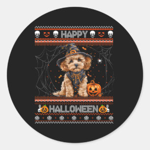 Happy Halloween Ugly Poodle Howl-o-ween Pumpkin Do Ronde Sticker
