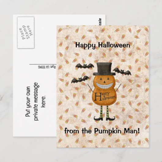 Happy Halloween uit het pompoenMan Briefkaart (Voorkant / Achterkant)