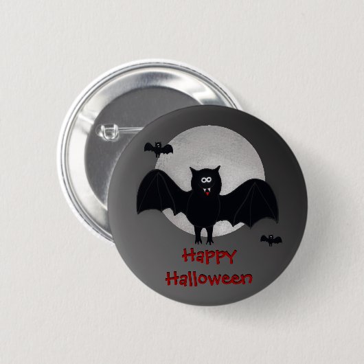 Happy Halloween Vampire Bat Button (Voorkant /achterkant)
