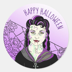 Happy Halloween Vampire en spiderwebben Ronde Sticker