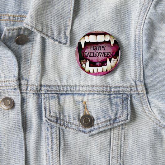 Happy Halloween Vampire Fangs Button (In situ)