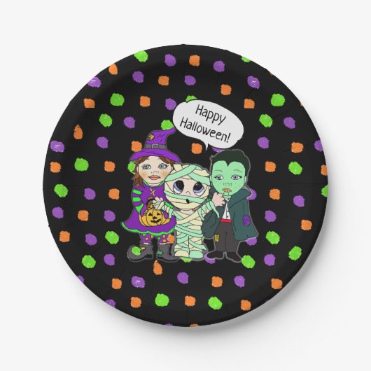 Happy Halloween Vampire, heks, Mummy Polka Dot Papieren Bordje (Voorkant)