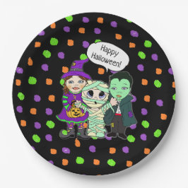 Happy Halloween Vampire, heks, Mummy Polka Dot Papieren Bordje