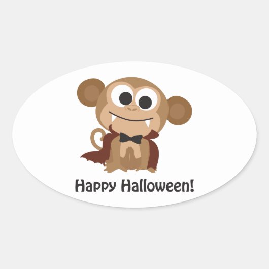 Happy Halloween! Vampire Monkey Ovale Sticker (Voorkant)