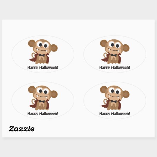 Happy Halloween! Vampire Monkey Ovale Sticker (Vel)