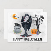Happy Halloween Vampire Waterverf Briefkaart (Voorkant / Achterkant)