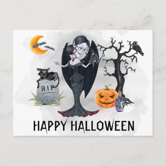 Happy Halloween Vampire Waterverf Briefkaart (Voorkant)