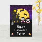 Happy Halloween Vampires Paars Kaart (Gele Bloem)