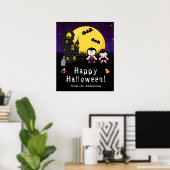 Happy Halloween Vampires Paarse Party Sign Poster (Thuiskantoor)