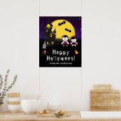 Happy Halloween Vampires Paarse Party Sign Poster (Keuken)