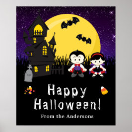 Happy Halloween Vampires Paarse Party Sign Poster