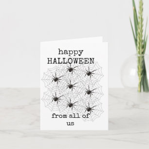 Happy Halloween, van ons allemaal, zwarte spinnen Kaart