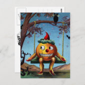 Happy Halloween van Pumpkin op een Swing Briefkaart (Voorkant / Achterkant)