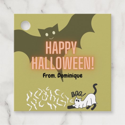 Happy Halloween vleermuis schattig kat cadeau stic Bedankjes Labels (Voorkant)