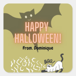 Happy Halloween vleermuis schattig kat cadeau stic Vierkante Sticker