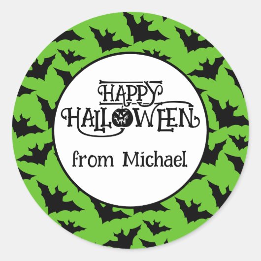 Happy Halloween vleermuizen groen zwart spooky Jou Ronde Sticker (Voorkant)