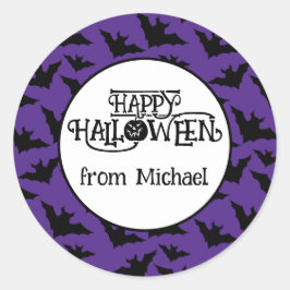 Happy Halloween vleermuizen paarse zwarte spooky J Ronde Sticker