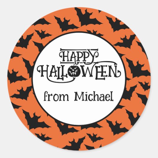 Happy Halloween vleermuizen sinaasappel zwart spoo Ronde Sticker (Voorkant)