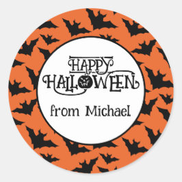 Happy Halloween vleermuizen sinaasappel zwart spoo Ronde Sticker