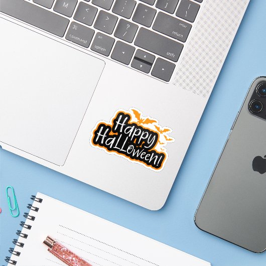 Happy Halloween vleermuizen sticker (Laptop met iPhone)