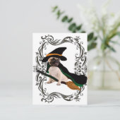 Happy Halloween Vliegende Bezem Heks Pug Briefkaart (Staand voorkant)