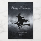 Happy Halloween-vliegende heks gepersonaliseerd Wijn Etiket (Enkel label)