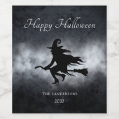 Happy Halloween-vliegende heks gepersonaliseerd Wijn Etiket (Enkel label)