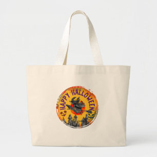 Happy Halloween - Vliegende heks, Spooky House Grote Tote Bag