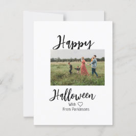 Happy Halloween voeg familienaam foto toe zwart si Briefkaart