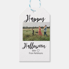 Happy Halloween voeg familienaam foto toe zwart si Cadeaulabel