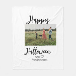 Happy Halloween voeg familienaam foto toe zwart si Fleece Deken