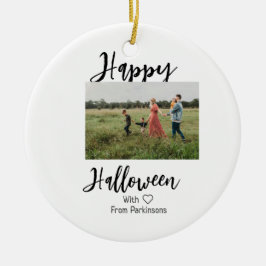 Happy Halloween voeg familienaam foto toe zwart si Keramisch Ornament