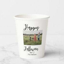 Happy Halloween voeg familienaam foto toe zwart si Papieren Bekers