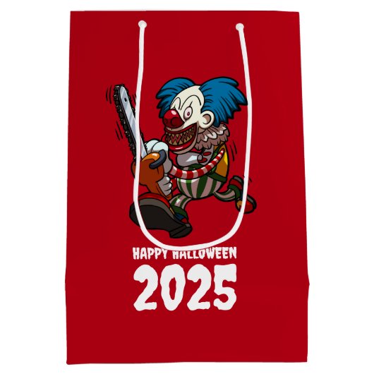 Happy Halloween Voeg het jaar toe Crazy Chainsaw C Medium Cadeauzakje (Achterkant)