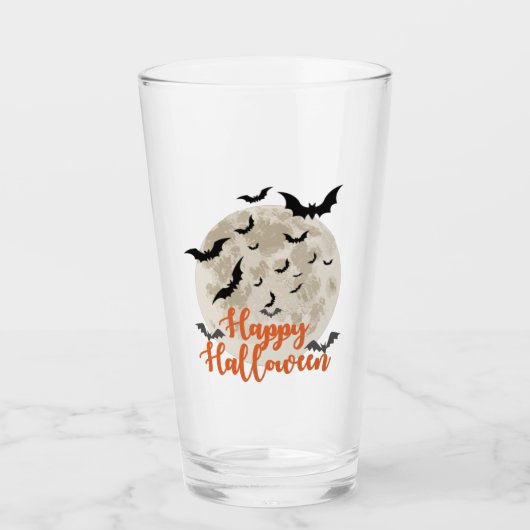 Happy Halloween - Volledige maan en vleermuizen Glas (Voorkant)