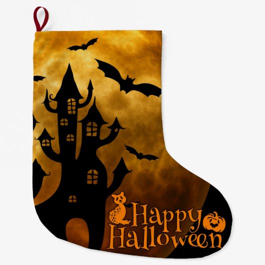 Happy Halloween (volledige maan) Grote Kerstsok (Voorkant)