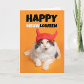 Happy Halloween voor iedereen Grappig Cat Devil Hu Feestdagen Kaart (Voorkant)