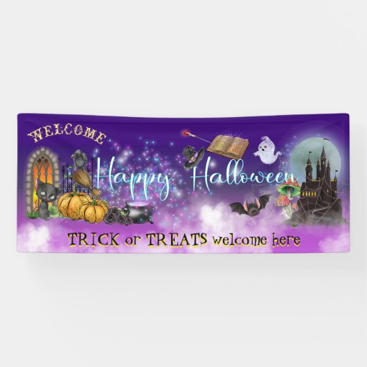Happy Halloween voor kinderen truc of treads welko Spandoek (Horizontaal)