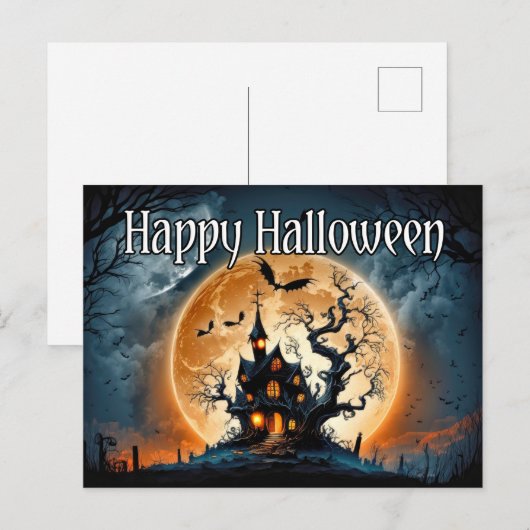 Happy Halloween | Vreselijk spookhuis Briefkaart (Voorkant / Achterkant)