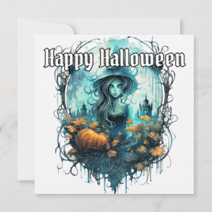 Happy Halloween   Vrouwelijke heks illustratie Kaart